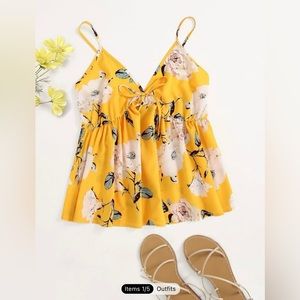 Plus Floral Tie Front Shirred Back Chiffon Cami Top